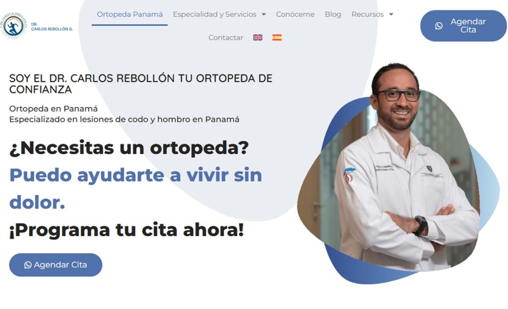 Captura del sitio web de Dr. Carlos Rebollón, especialista en Ortopedia