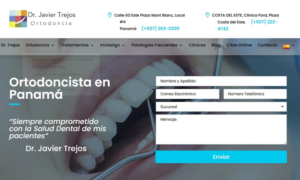 Captura del sitio web de Javier Trejos — Ortodoncia