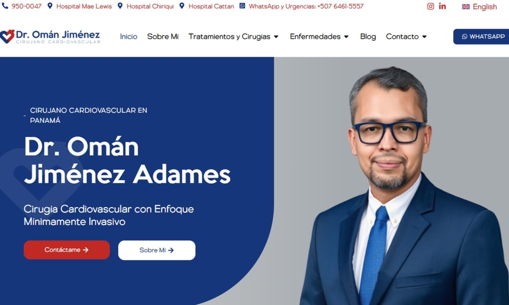 Captura del sitio web de Dr. Omán Jiménez — Cirugía Cardiovascular